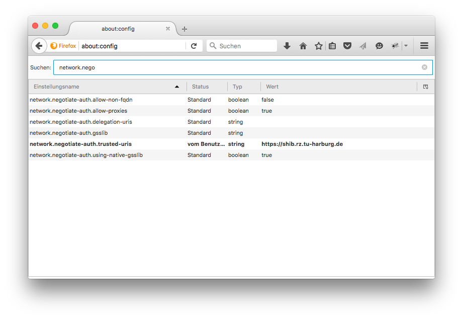 Firefox SPNEGO-Konfiguration